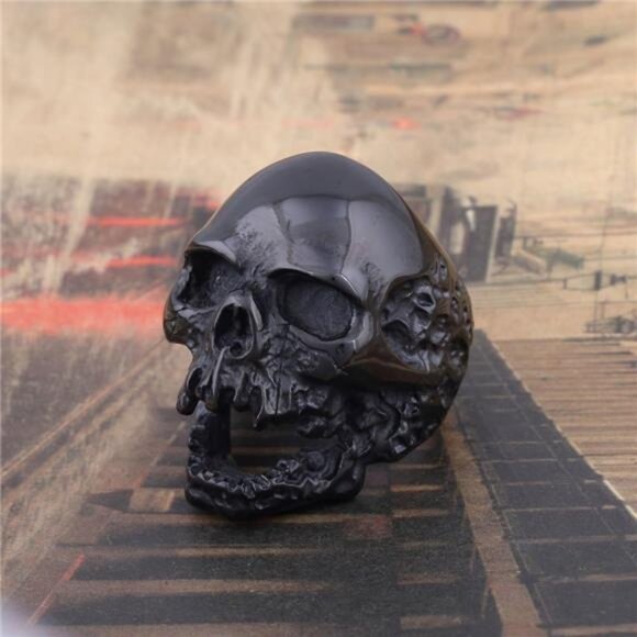 Solid Death Skull Zombi Mens Solid Stainless Steel Ring Trendy - Picture 2 of 8